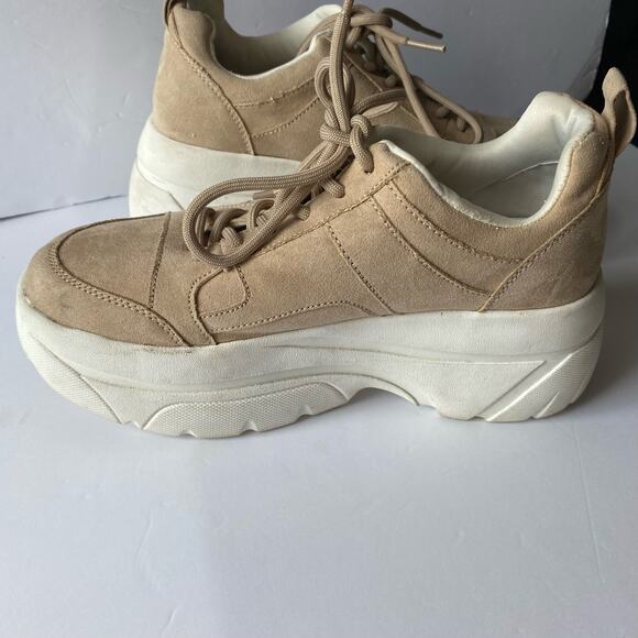 Top Shop Tan Suede Platform Shoes SZ 38 (7) Chuncky Trainers Low Top Mod Sneaker - Picture 11 of 14